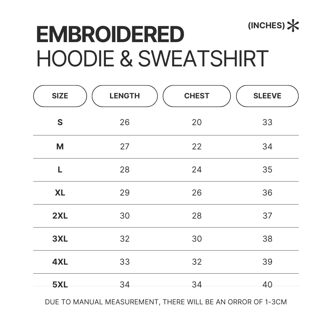 Embroidered Hoodie Sweatshirt Size Chart - Avatar: The Last Airbender Store